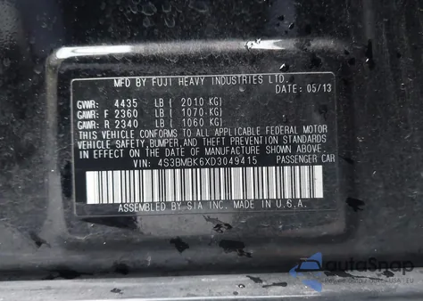 2013 Subaru Legacy 2.5I Limited from USA, damaged, VIN 4S3BMBK6XD3049415